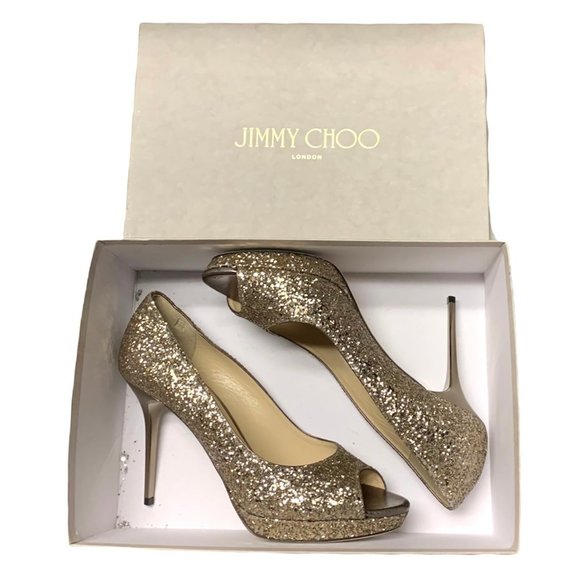 Jimmy Choo Luna Glitter Heel Peep-Toe Pumps size 40.5 - Picture 7 of 10